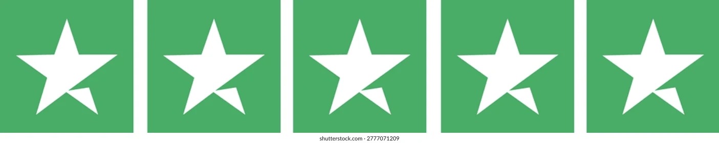A row of five identical icons, each showing a white star with a broken point on a green background.