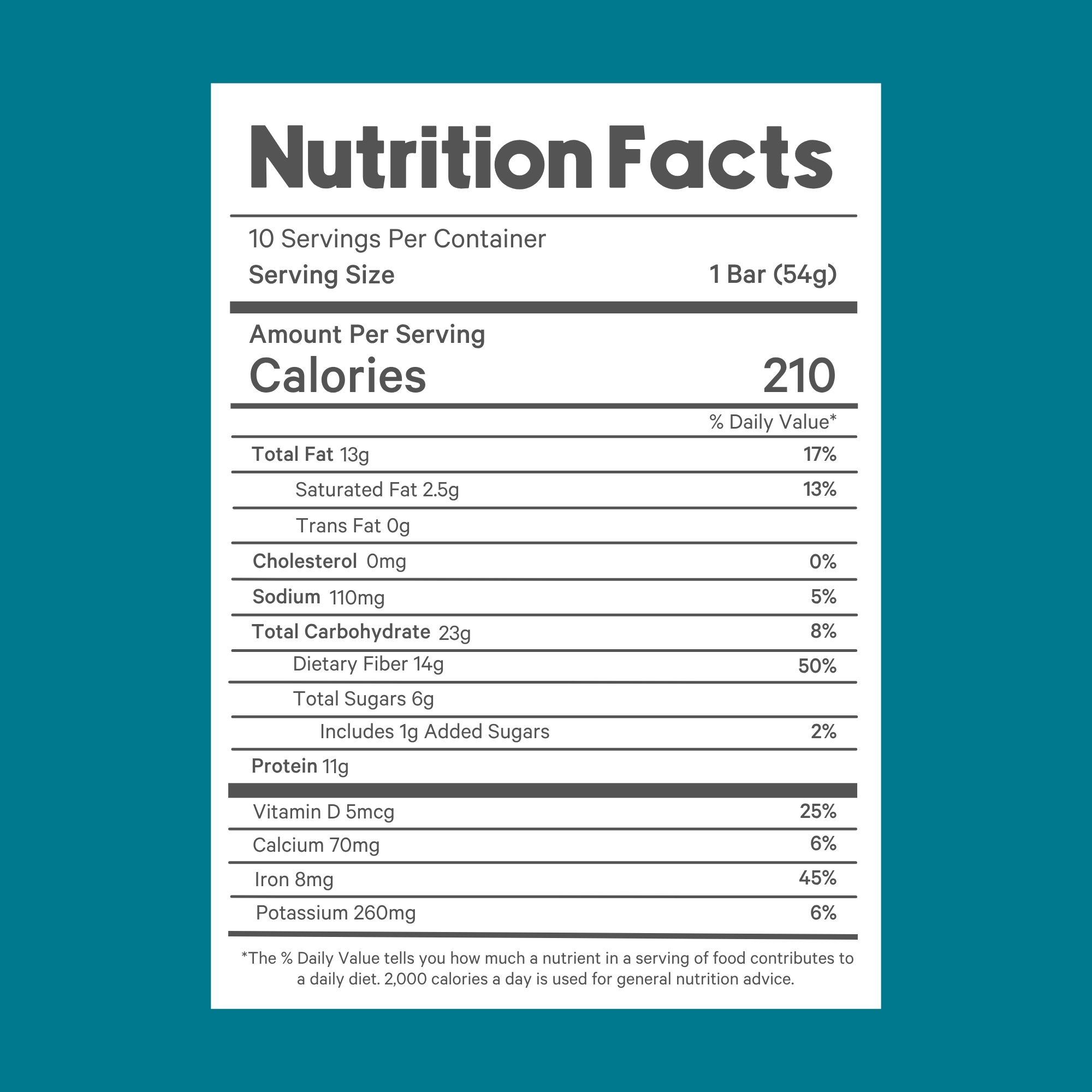 Nutrition facts label showing calories, fat, cholesterol, sodium, carbohydrates, protein, vitamins, and minerals.