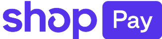 Shop Pay logo with purple text and icon.