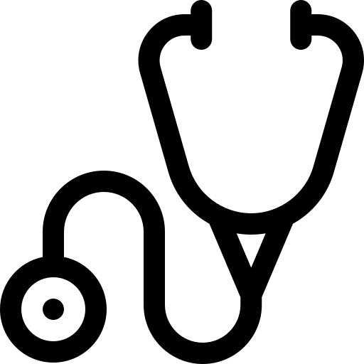 A simple black line icon of a stethoscope.