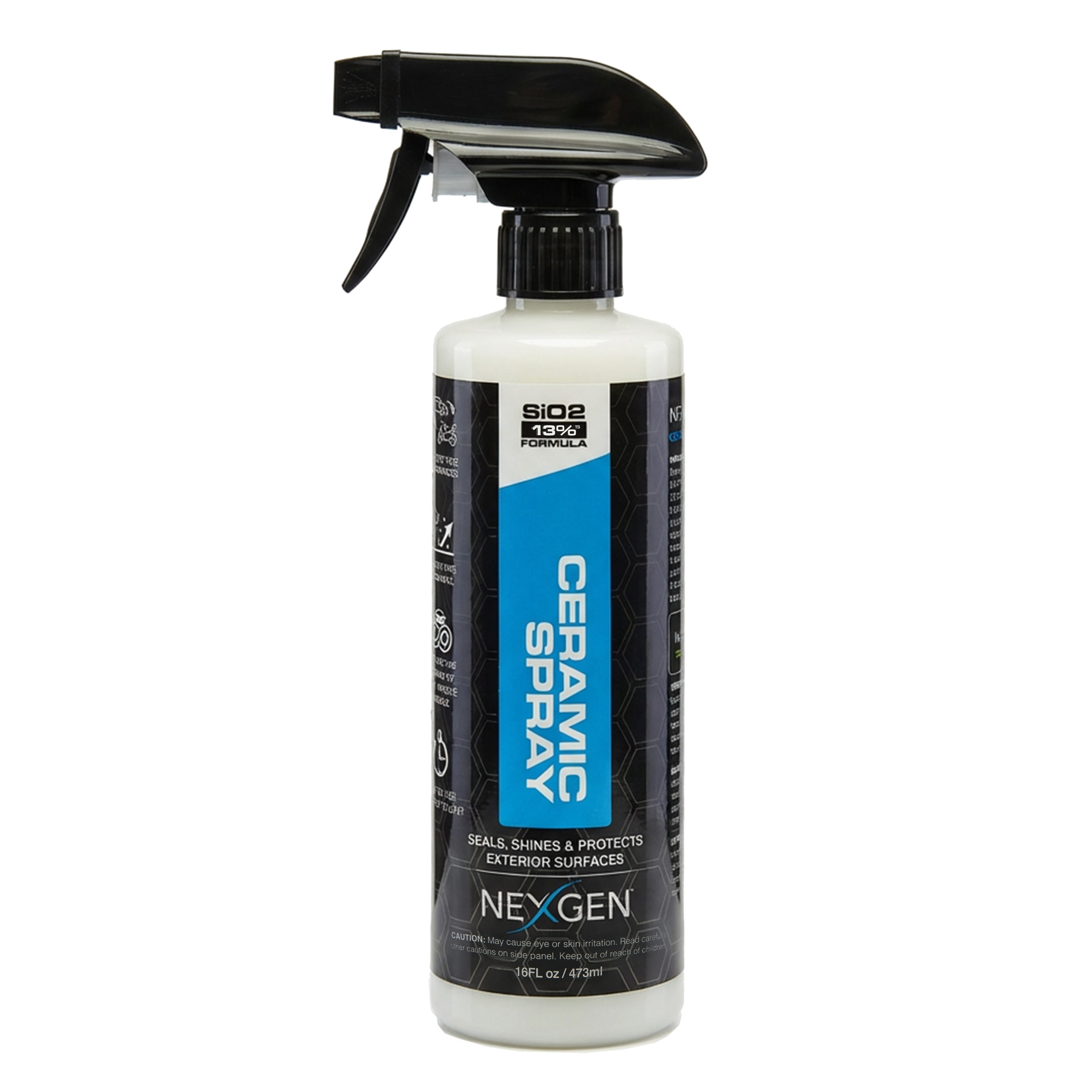 Bottle of black and white ceramic spray with spray nozzle.