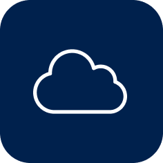 A white outline of a cloud icon on a dark blue, rounded-square background.
