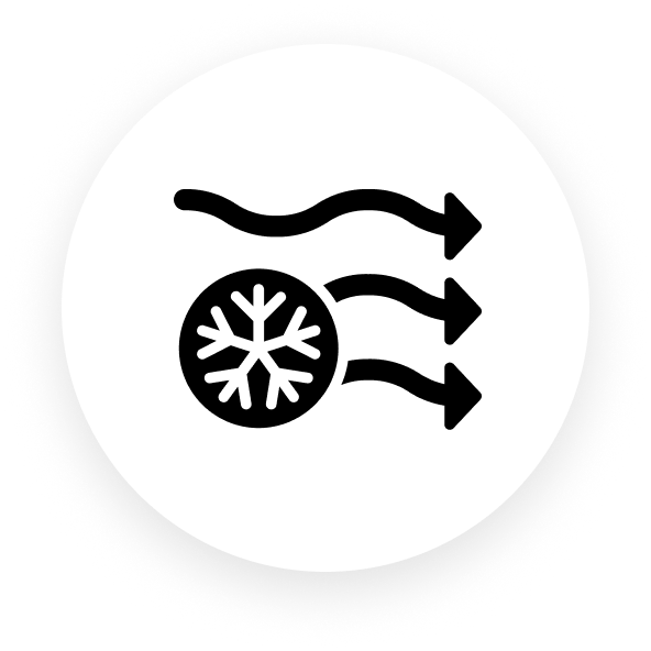 Icon of a snowflake with three arrows pointing right.