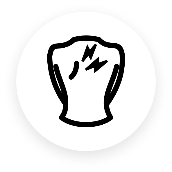 Black and white icon of a shield with lightning bolts.