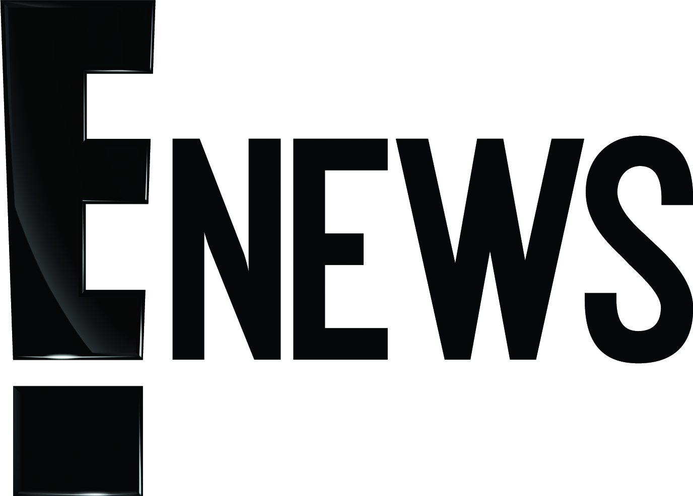 The E! News logo in black text, with a stylized letter E, on a white background.