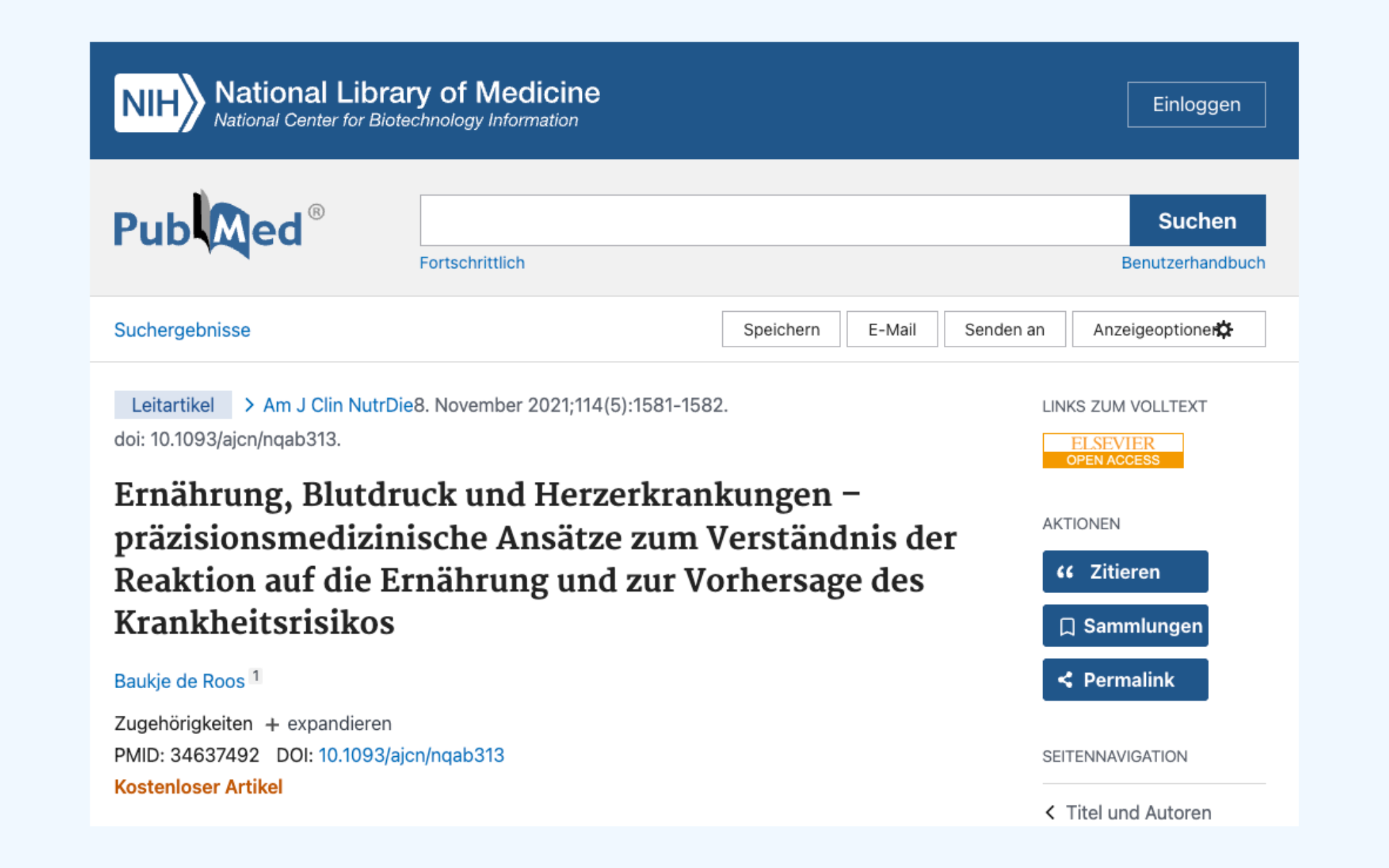 Webpage with article title in German on PubMed site.