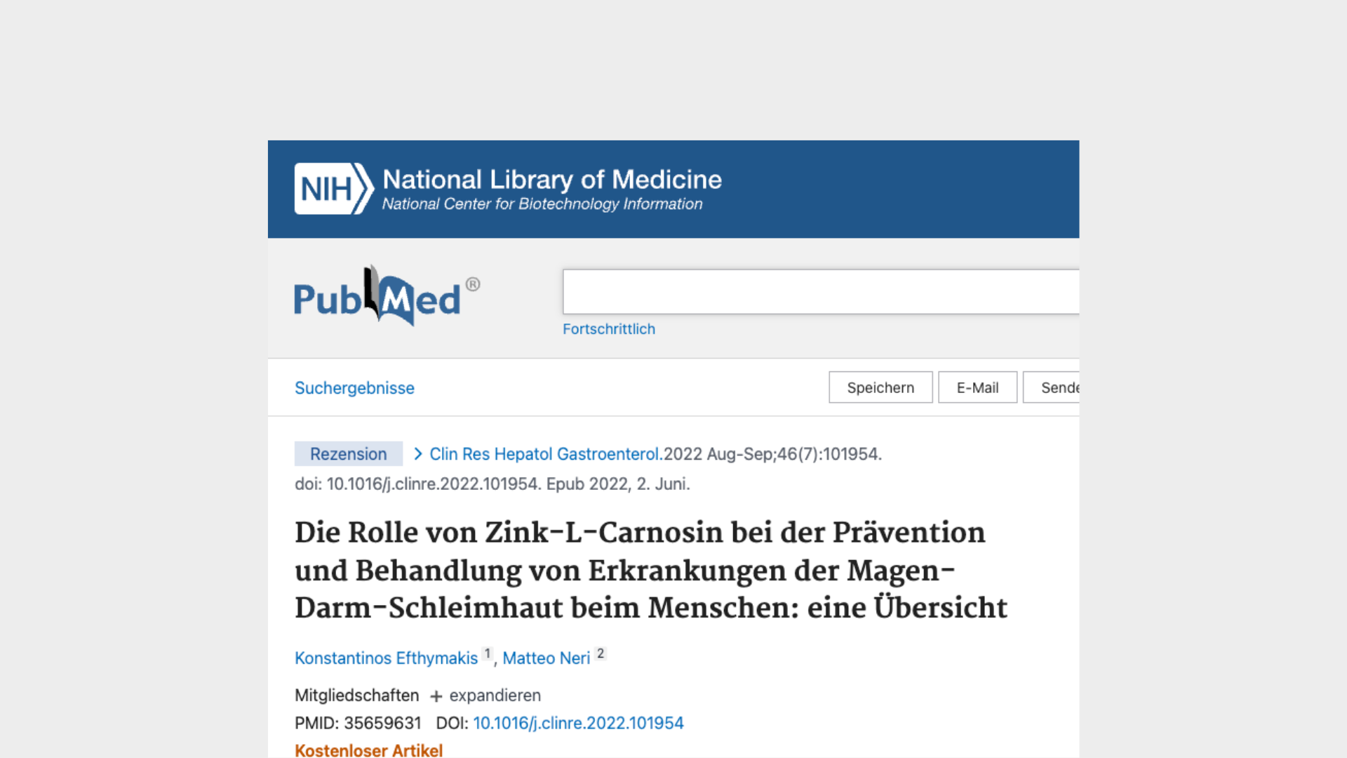 PubMed webpage with article details in German.