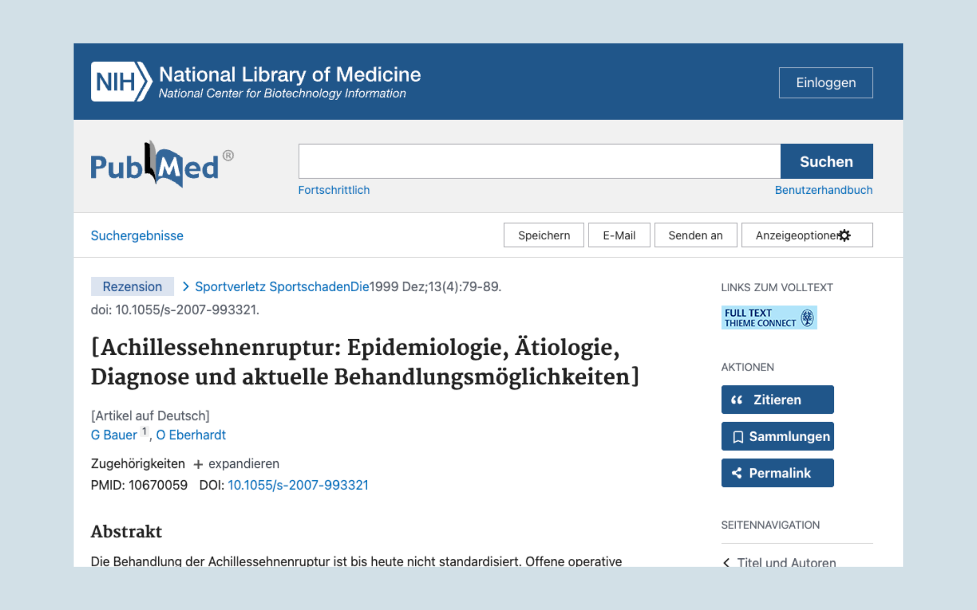 Screenshot of a PubMed article page about an Achilles tendon rupture.