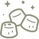 Illustration of three marshmallows with sparkles around them.