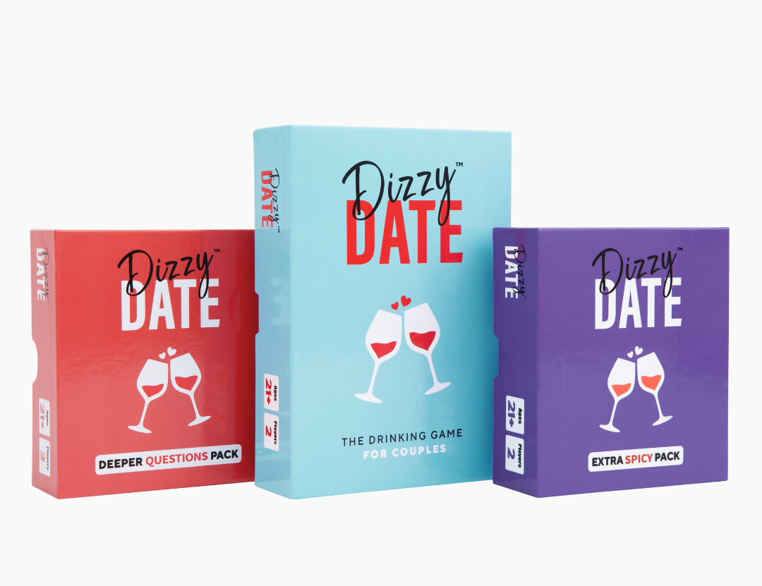 Three boxes of the Dizzy Date game for couples.