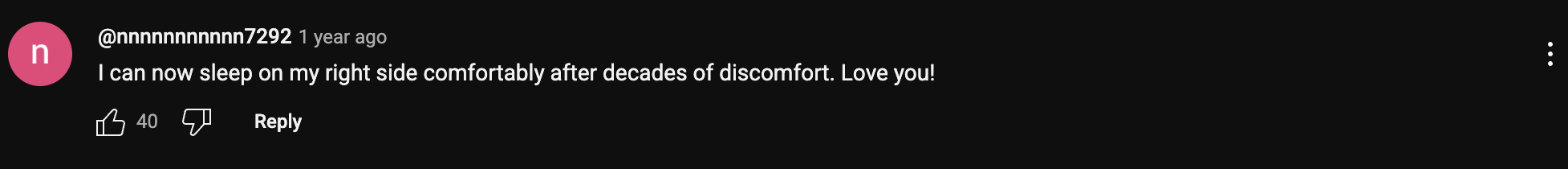 A YouTube comment praising a supplement, showing a profile picture and likes count.