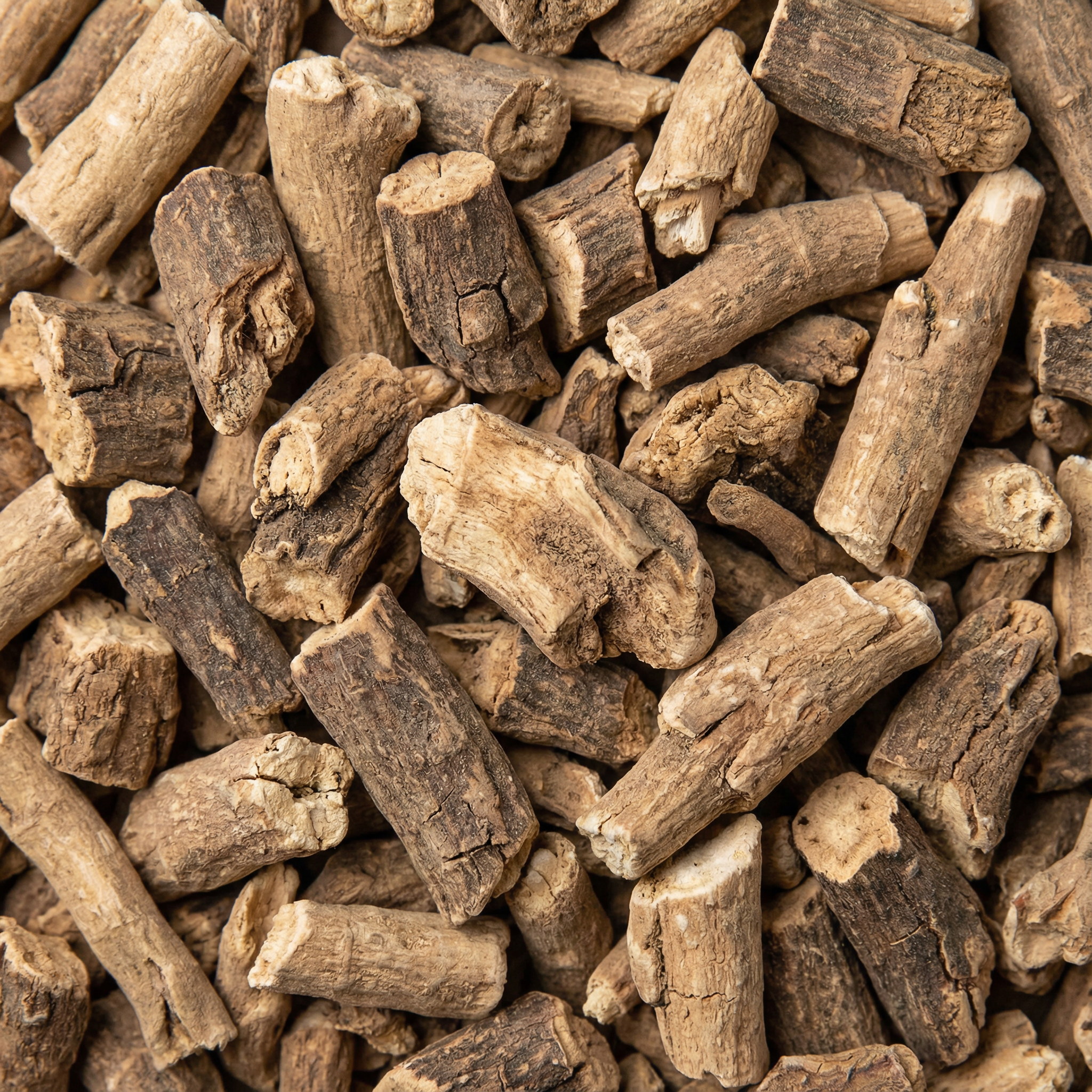 A pile of chopped brown wooden logs.