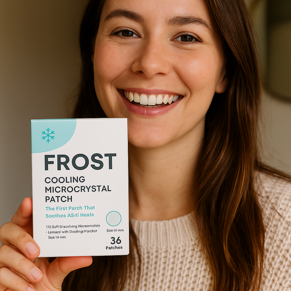 Person holding a box of Frost Cooling Microcrystal Patch.