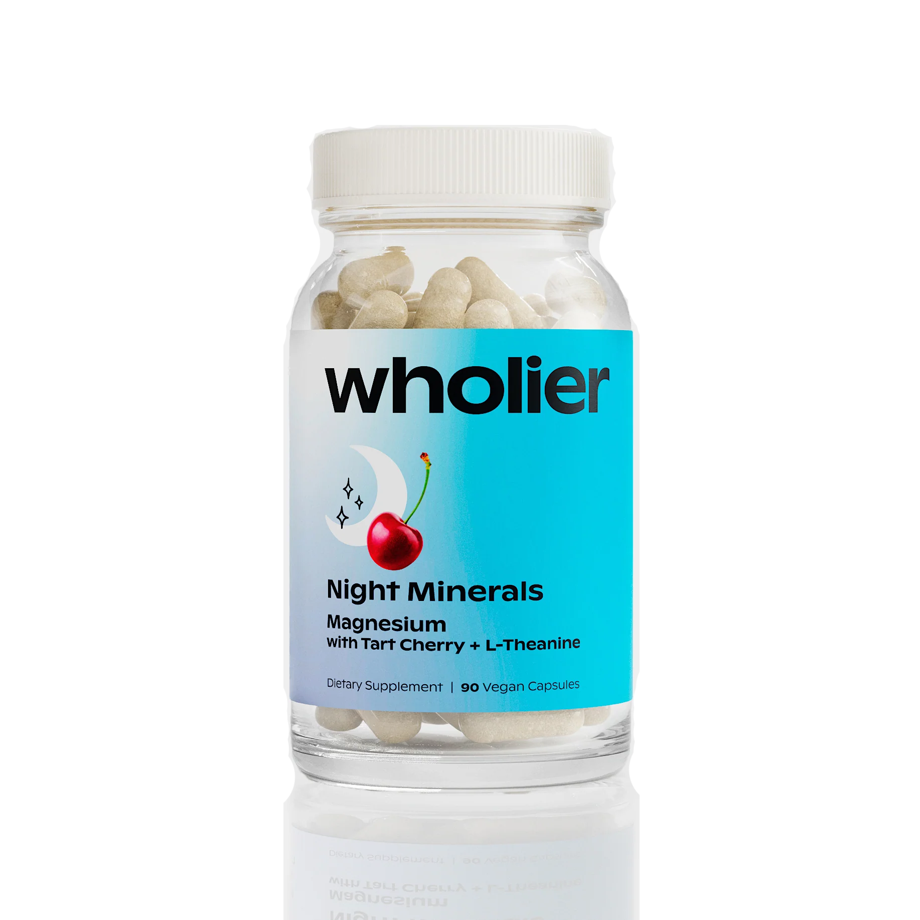 A bottle of Wholier Night Minerals dietary supplement capsules.