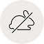 A circular icon showing a line drawing of a rabbit with a diagonal line crossing it out.