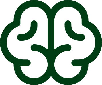 Green outline of a brain icon on a white background.