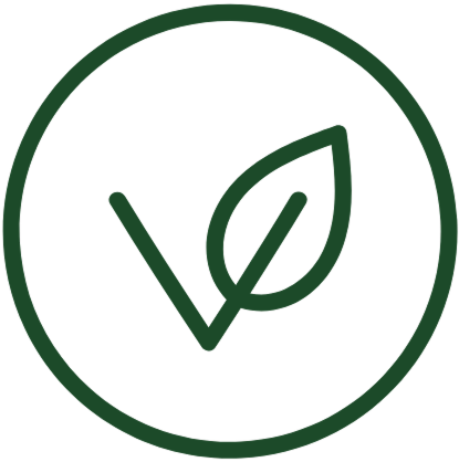 Green leaf icon inside a circle, symbolizing eco-friendliness.