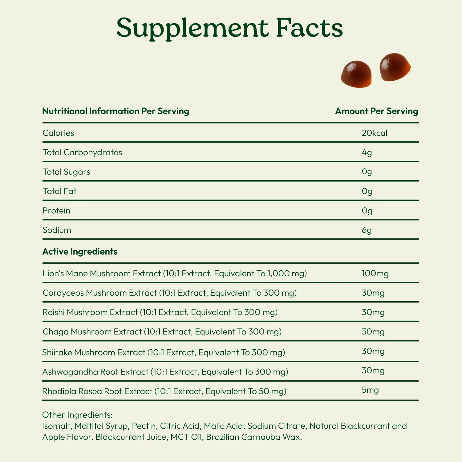 Supplement facts table with nutritional information and active ingredients listed.