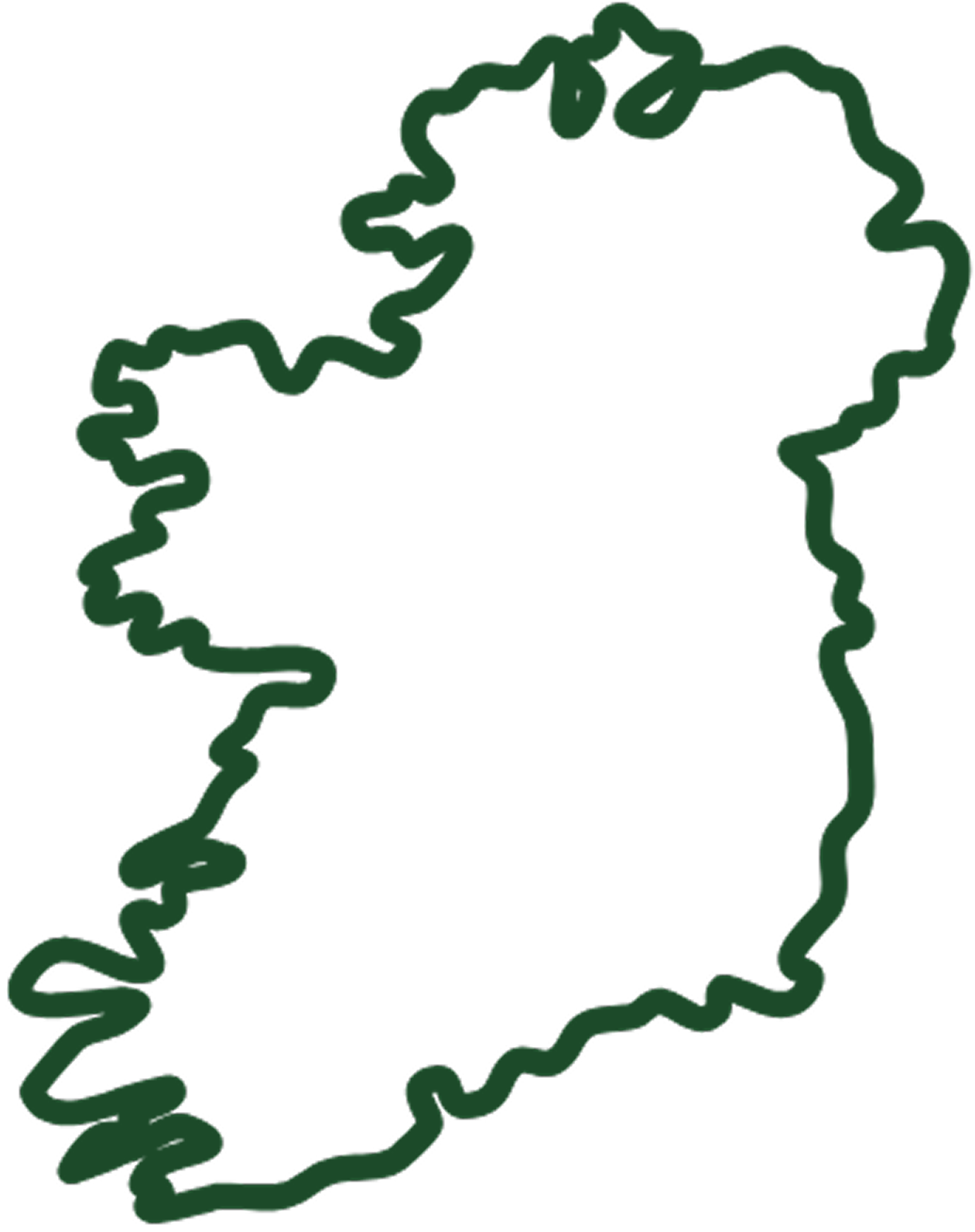 Outline of Ireland in green on a white background.