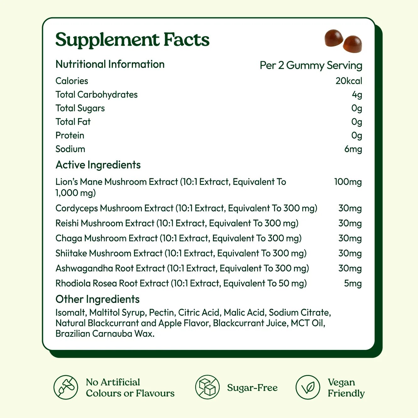 Grova Mushroom Gummies supplement facts and ingredients