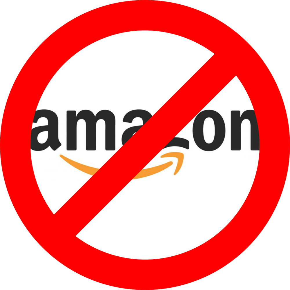 'Amazon logo crossed out with a red prohibition symbol.'