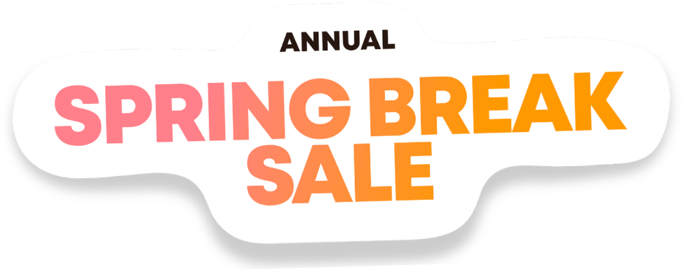 A graphic that reads 'Annual Spring Break Sale' in colorful, stylized font on a white sticker.