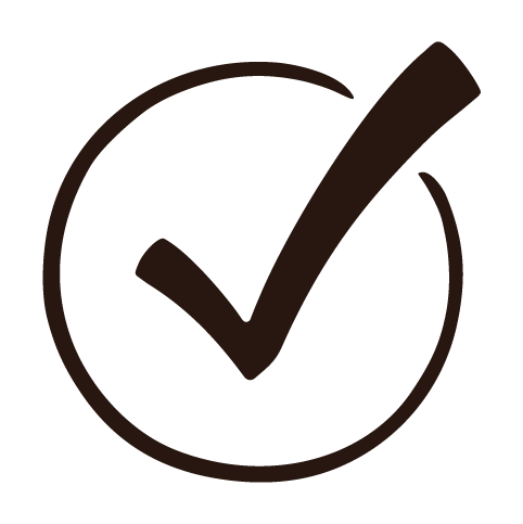 Black check mark inside a circle on a white background.