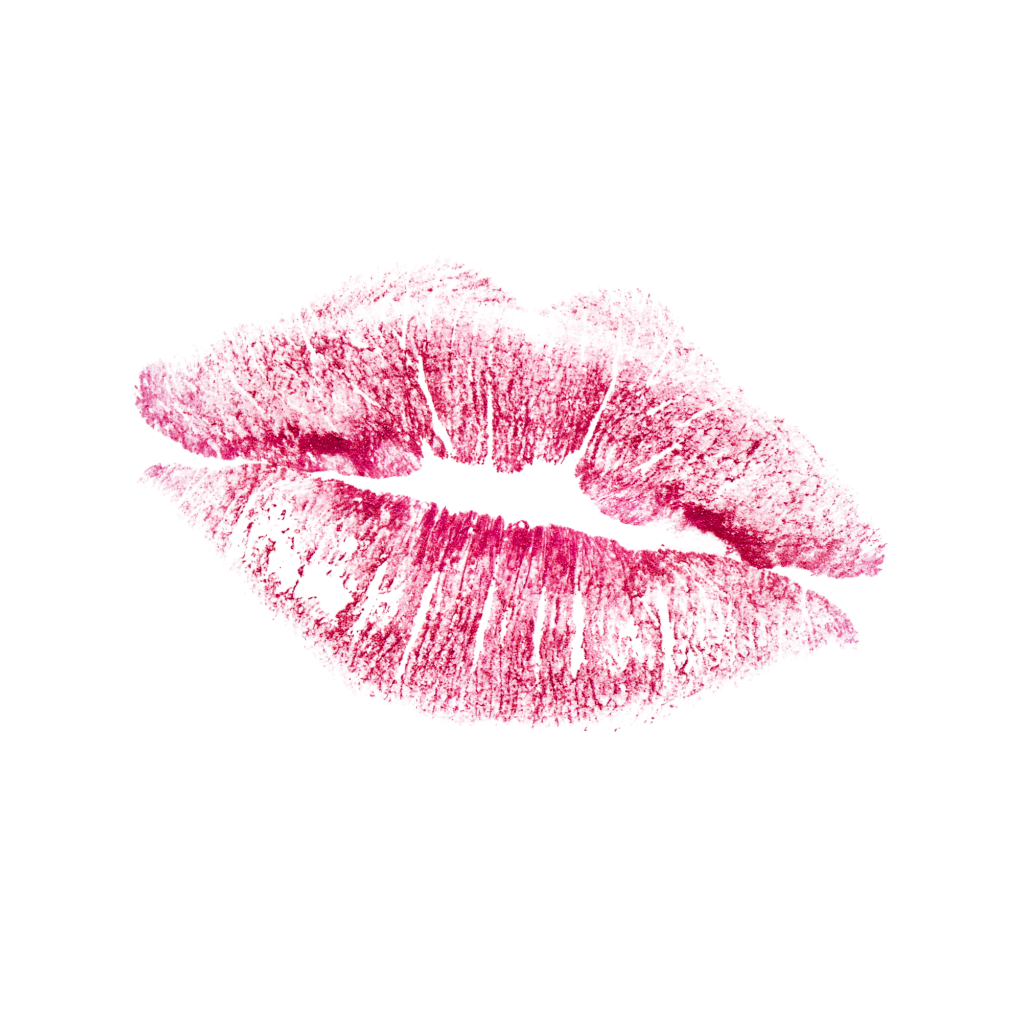 A pink lipstick kiss mark on a black background.
