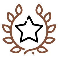 Outline of a star surrounded by a laurel wreath.