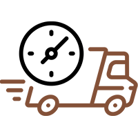 Icon of a delivery truck with a clock, symbolizing fast shipping.