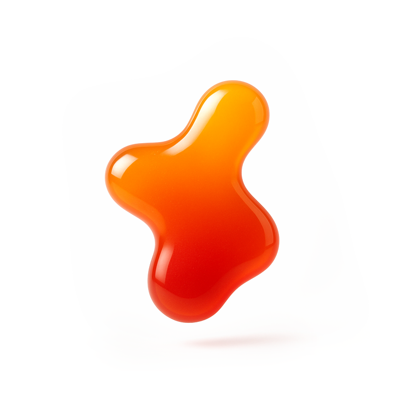 An amorphous, glossy red-orange blob of liquid suspended against a white background.