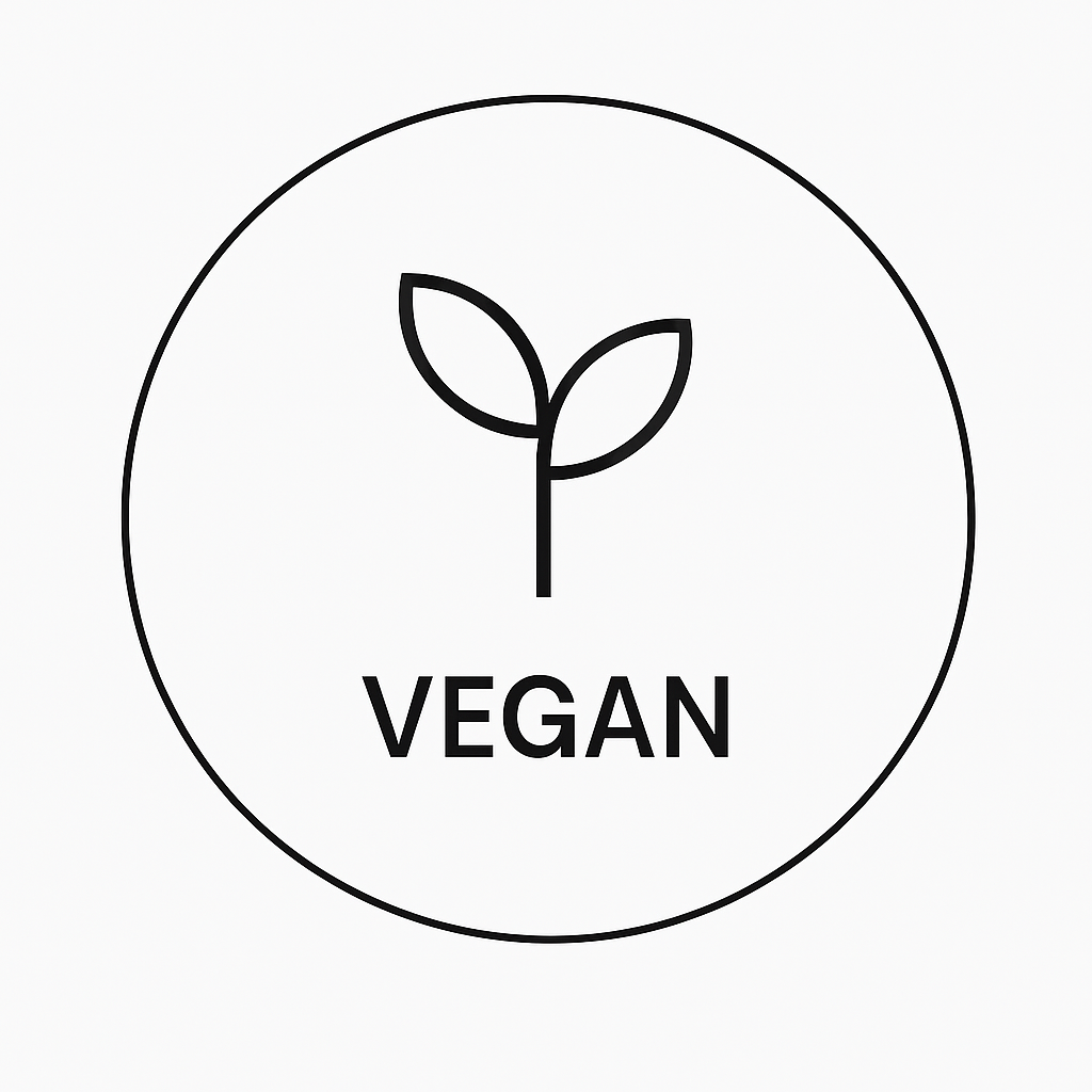 Circle with a plant icon and the word 'VEGAN' inside.