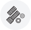 Illustration of two batteries and two circular objects on a gray background.