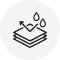 Icon of layered sheets with water droplets, indicating water resistance.