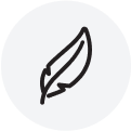 Simple black line drawing of a feather on a white background.