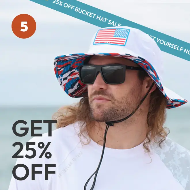 Man with USA Designed hat standing on the beach