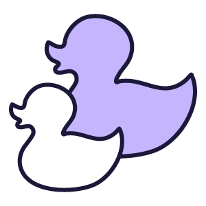 Illustration of two overlapping rubber duck outlines, one purple and one white.