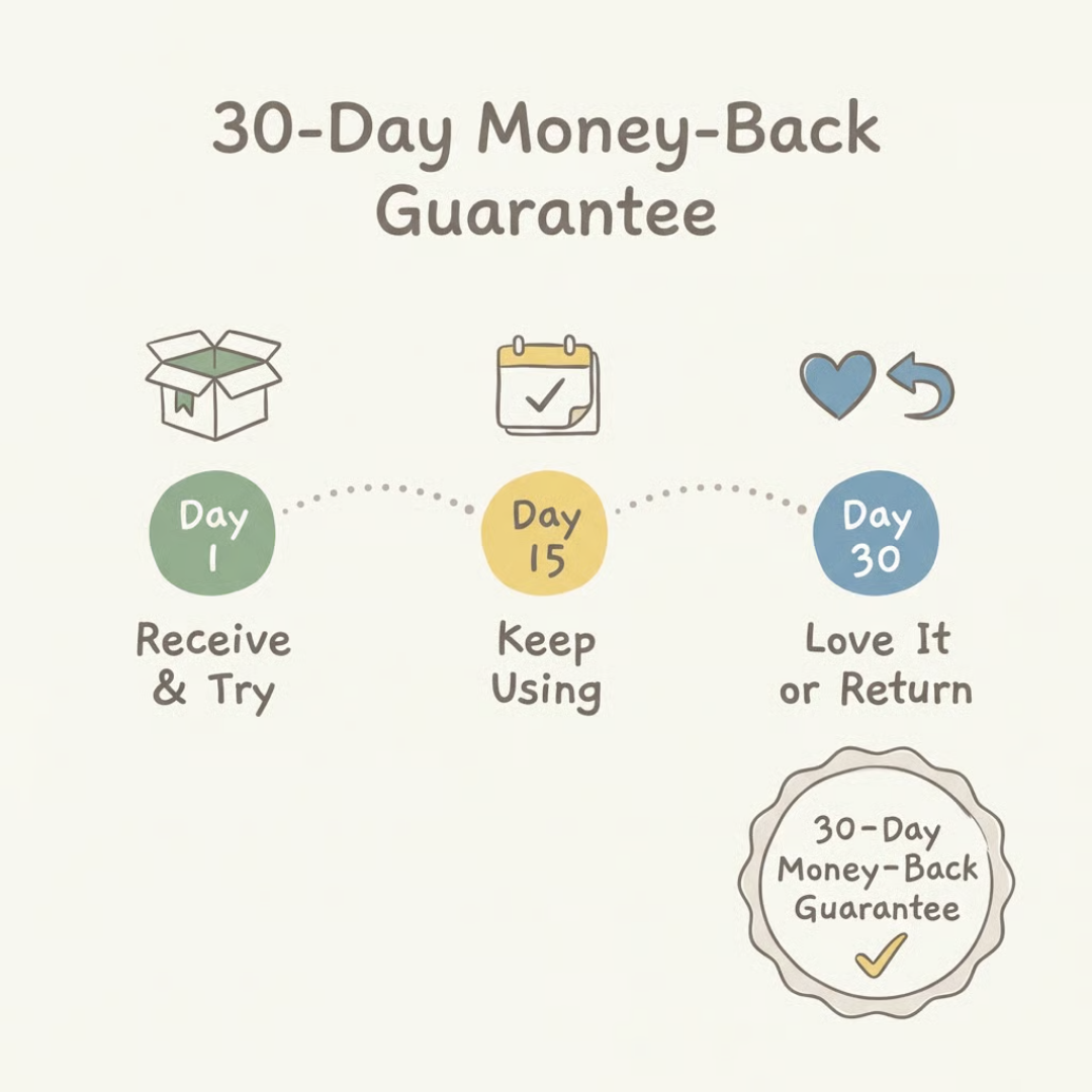 An infographic explaining a 30-day money-back guarantee timeline from receiving a product to deciding to keep or return it.