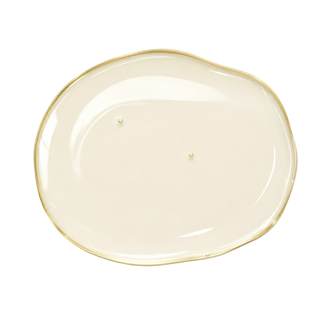 A glossy, pale yellow dollop of a viscous liquid, like oil or serum, on a white background.