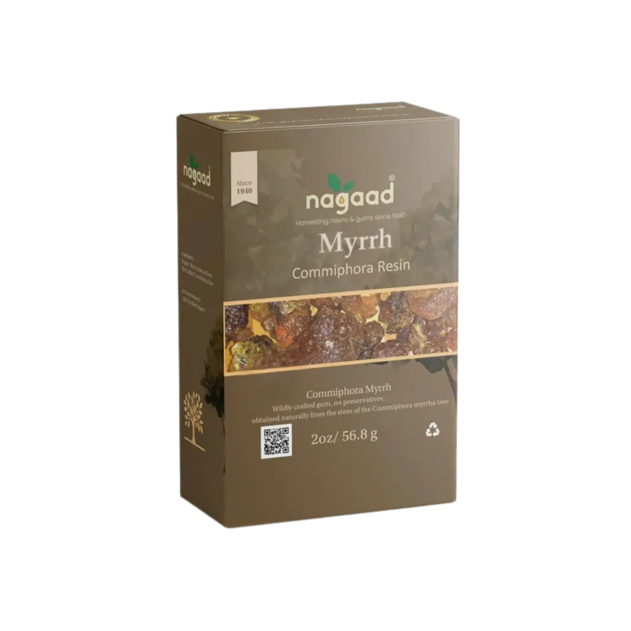 Box of Nagaad Myrrh Commiphora Resin, 2oz, with product details and image.