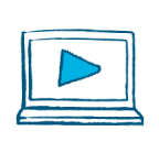 Simple drawing of a laptop with a play button on the screen.