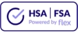 Logo with text 'HSA | FSA Powered by flex' and a checkmark.