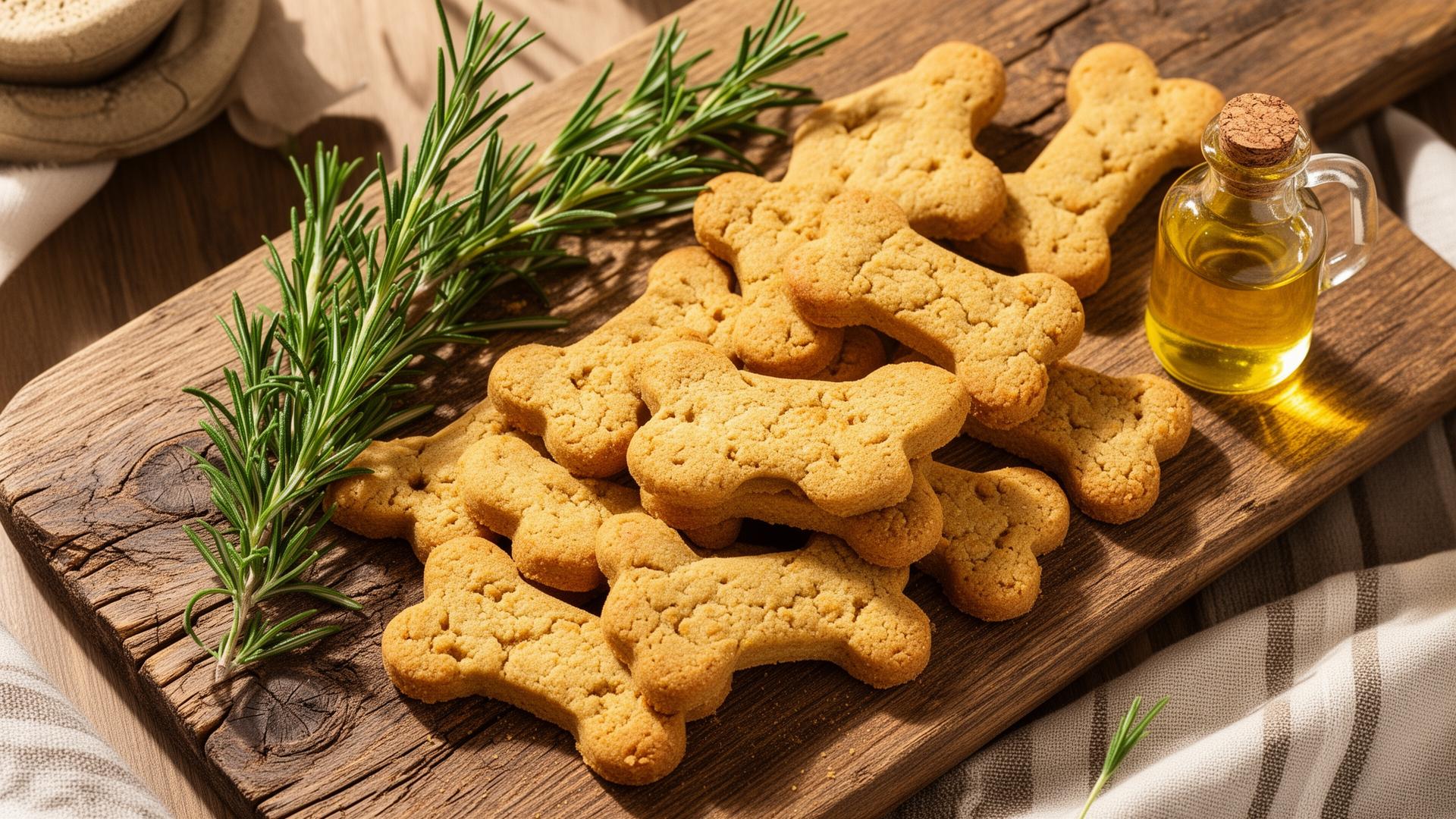 Homemade dog treats on a rustic cutting board