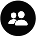Icon of two white silhouettes on a black circular background.