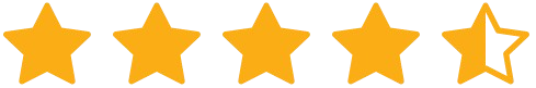 Four and a half gold stars on a transparent background.