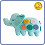 A light blue stuffed elephant toy with large, colorful polka dots on its side and closed eyes.