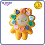 A yellow, sun-shaped plush toy with a serene face and multicolored heart-shaped petals.