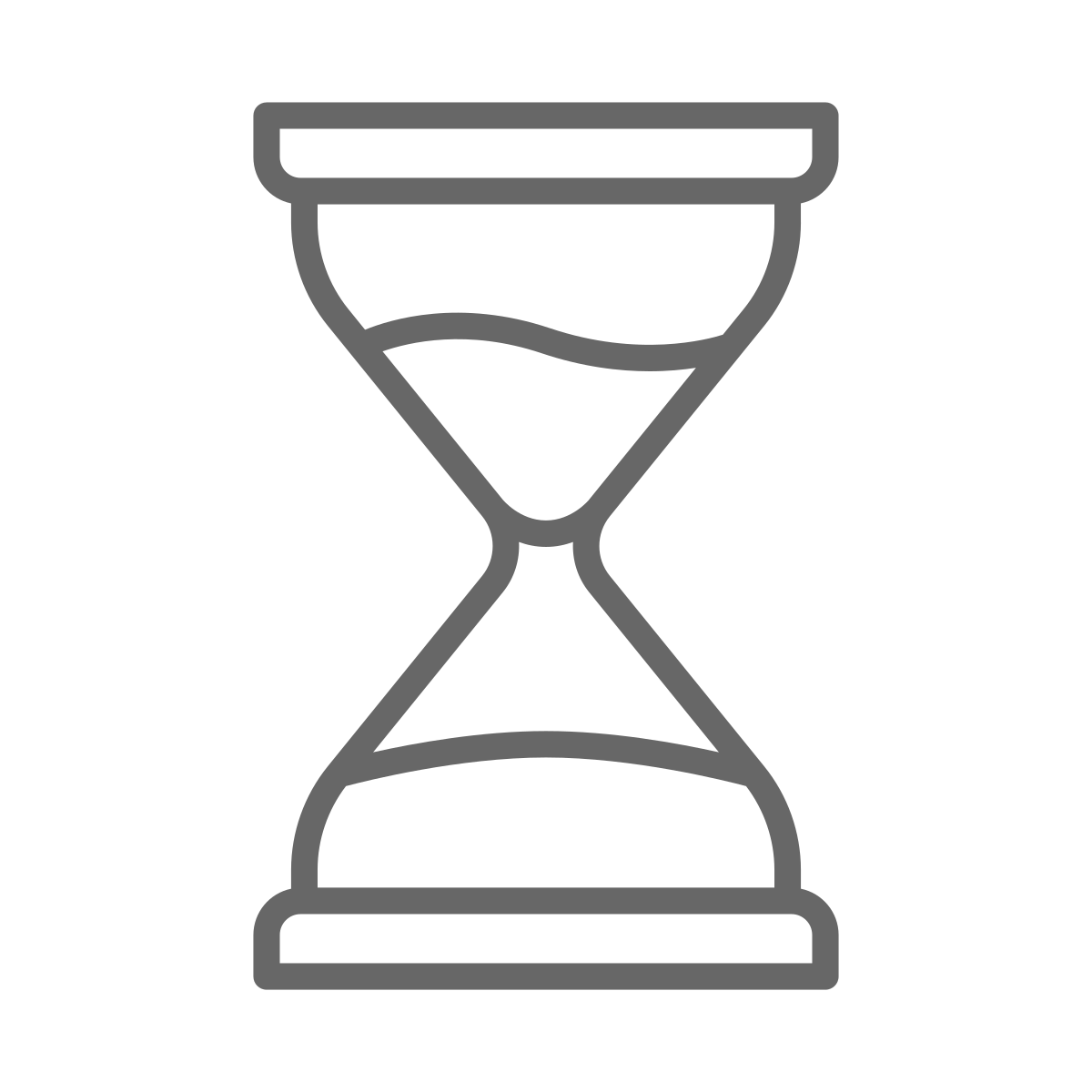 Gray hourglass icon on a transparent background.