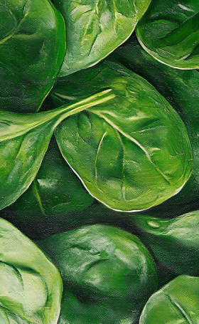 Close-up of green spinach leaves, showing texture and details.