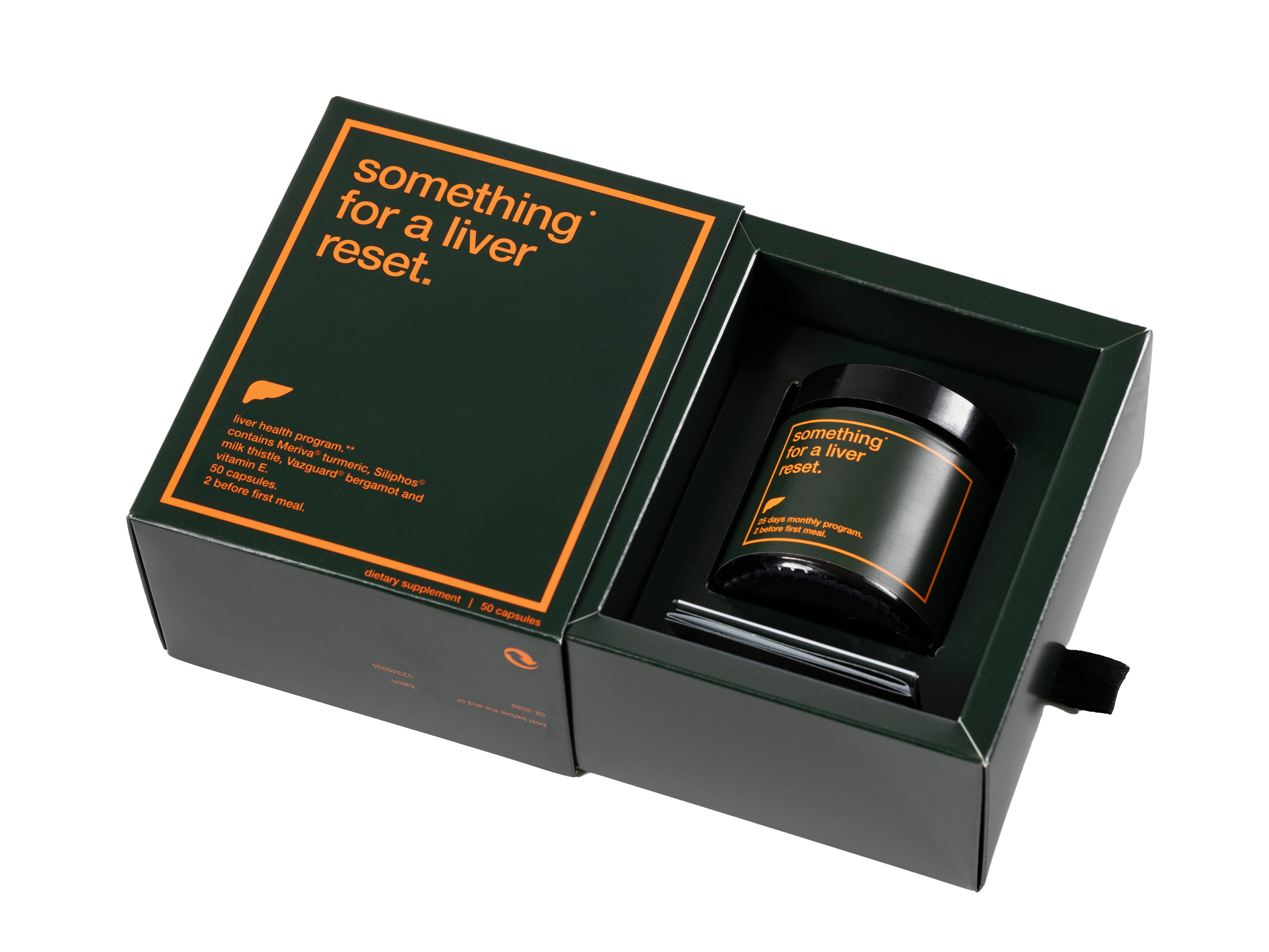 Open box with a jar labeled 'something for a liver reset.'